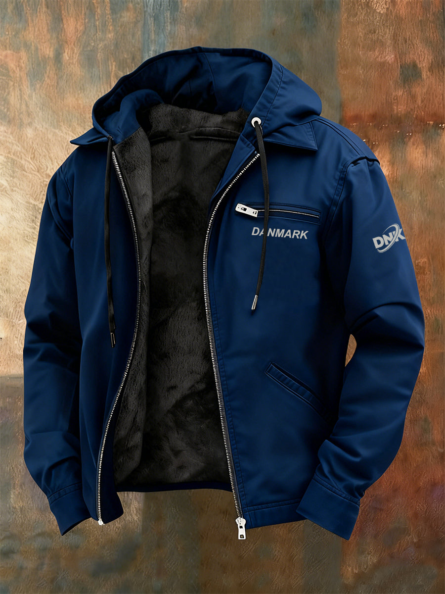 Mænds Vintage Trykt Casual Hooded tyk jakke