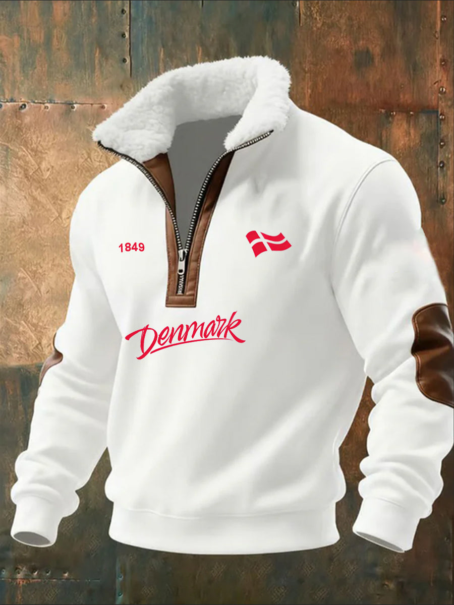 Mænds Vintage trykt Casual Half-Zip Sweatshirt med Fleece krave