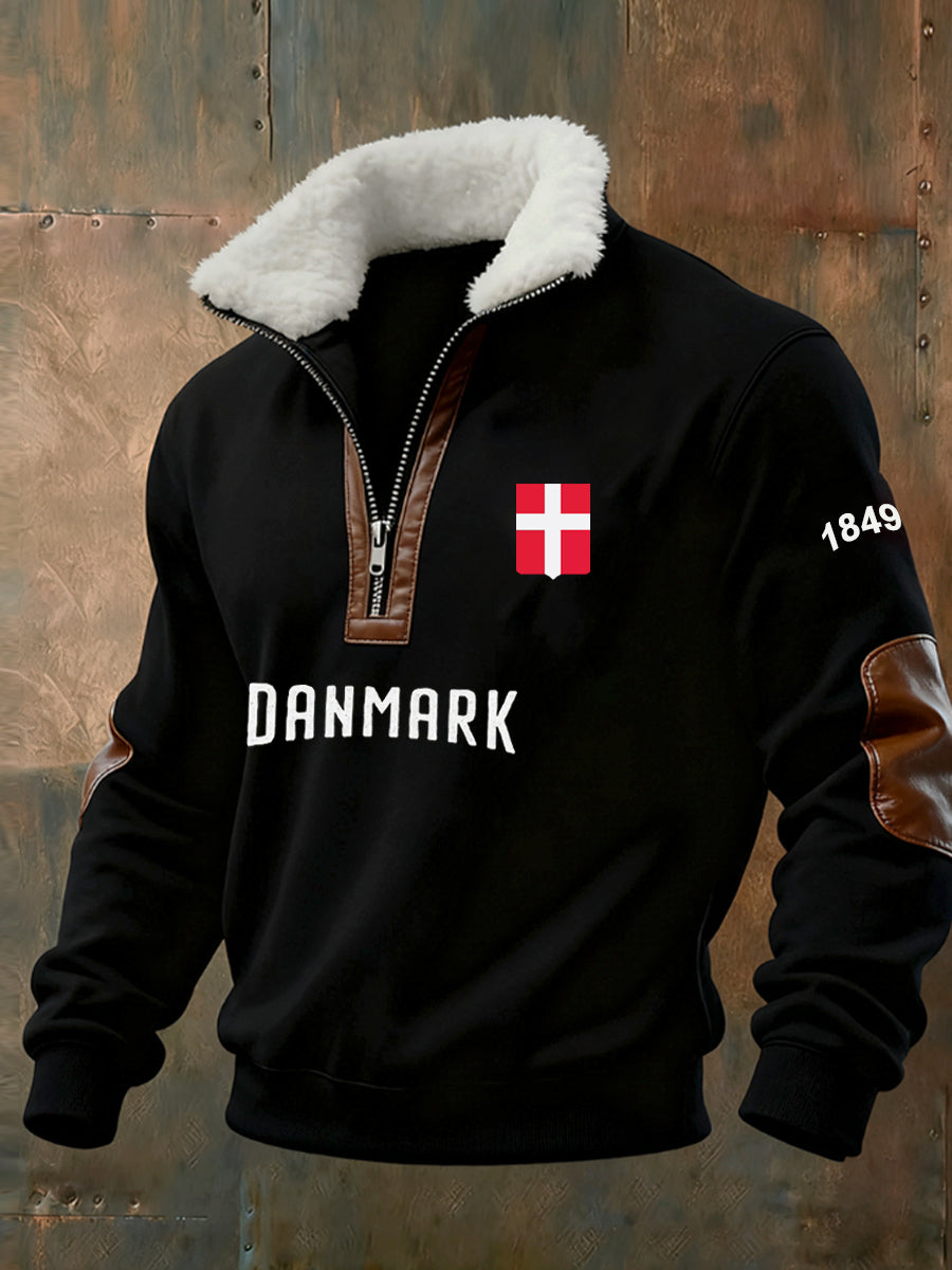 Mænds Vintage trykt Casual Half-Zip Sweatshirt med Fleece krave