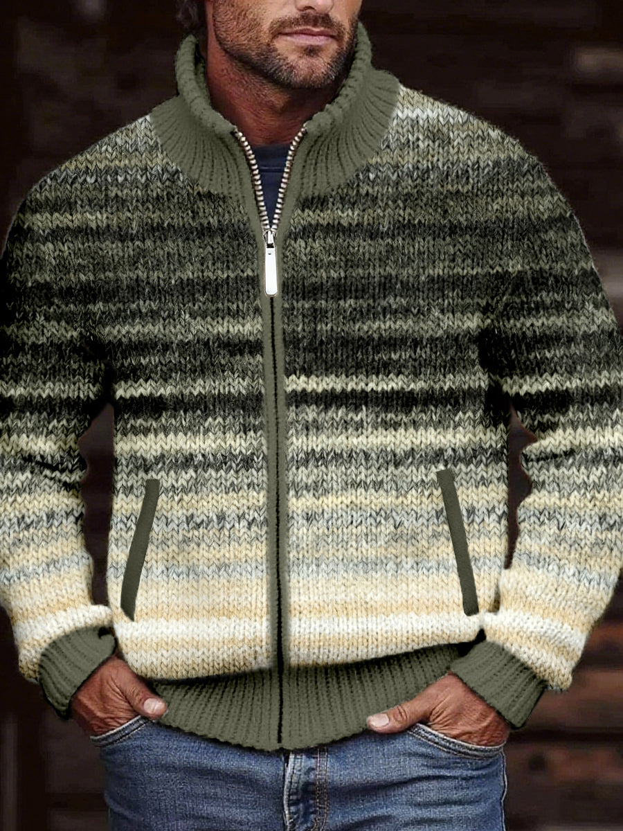 Herre Vintage Gradientfarvet Strikcardigan