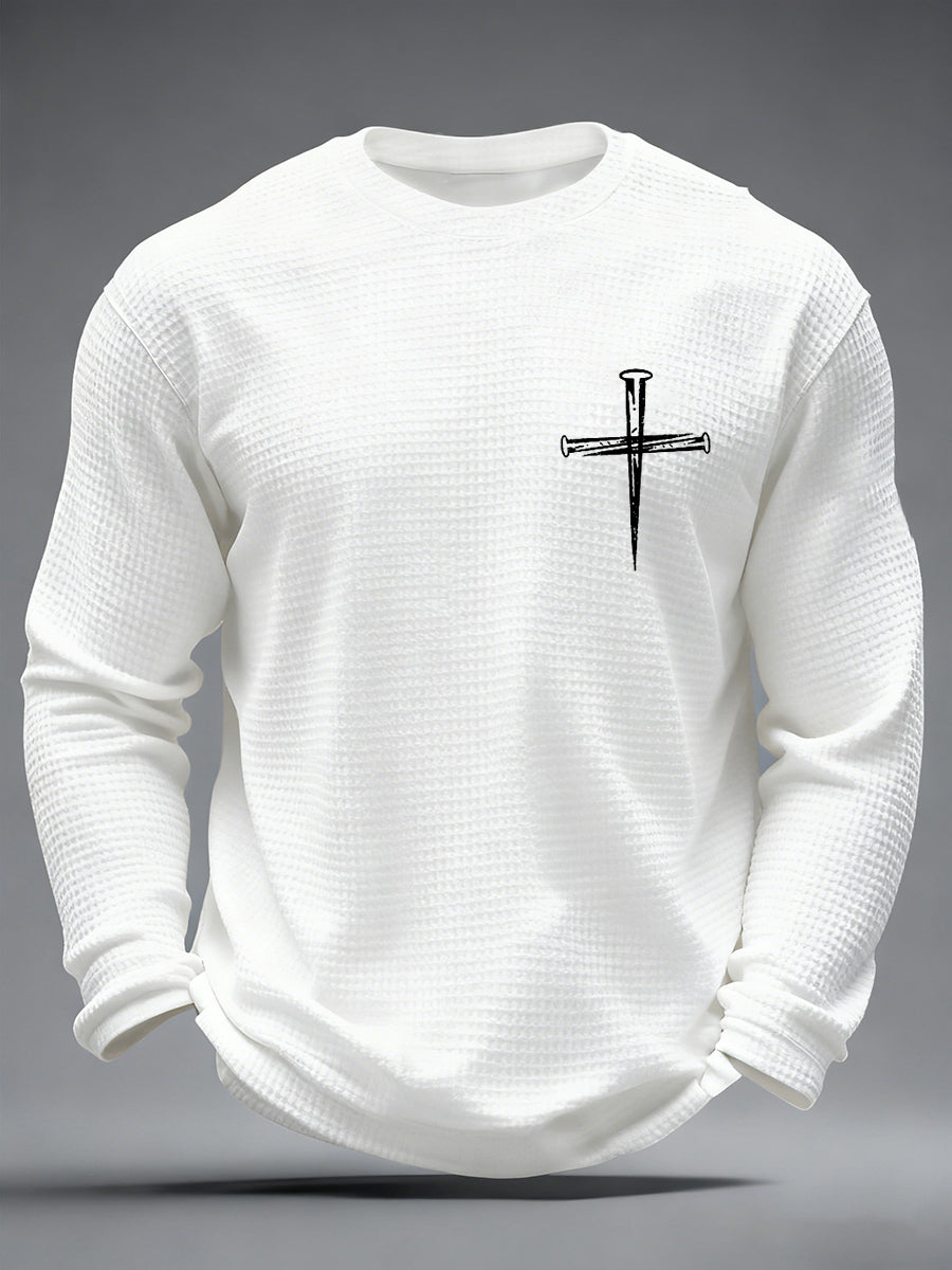 Mænds Jesus har mit rygkors tro Print Casual Waffle Lang ærme T-shirt