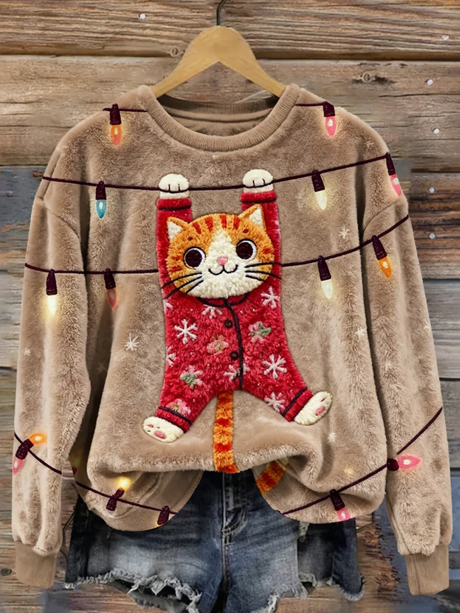 Kvinders Retro Animal Christmas Art Print Casual Flannel Toppe