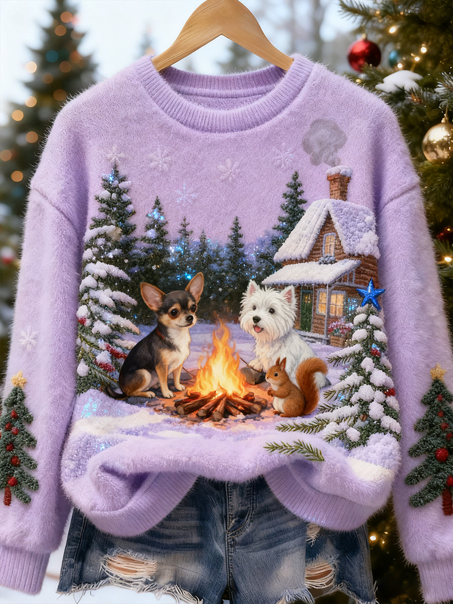 Kvinders Retro Animal Christmas Art Print Casual Flannel Toppe