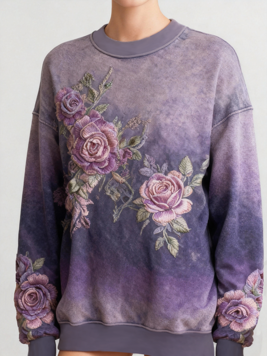 Kvinder Casual lilla blomster regulær sweatshirt