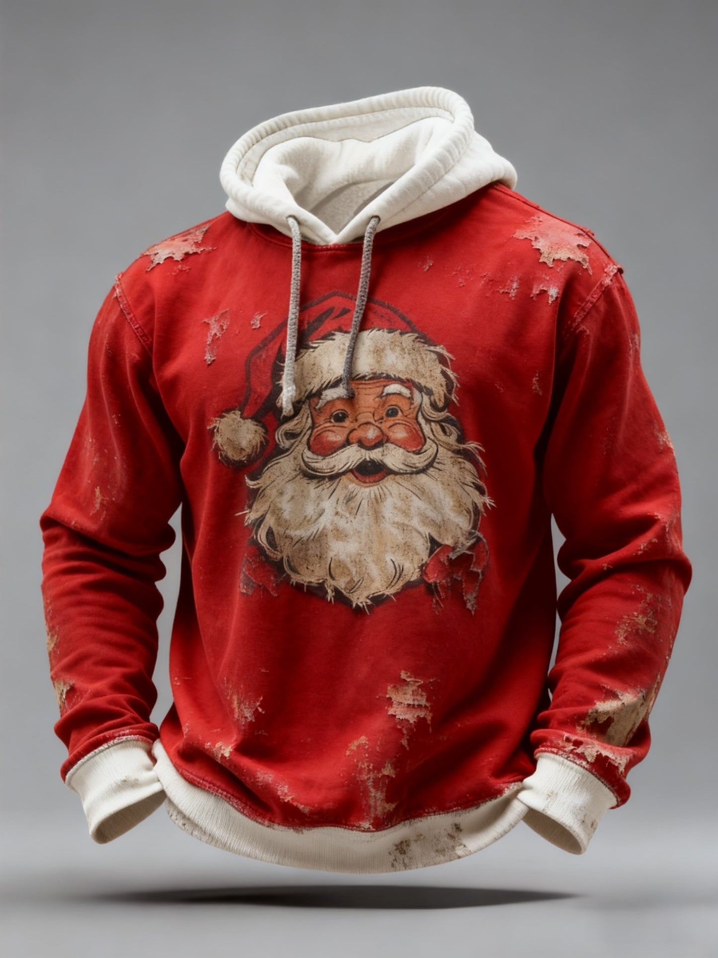 Vintage julemand Santa Claus forstyrret patchwork Print Casual Langærme Hooded sweatshirt