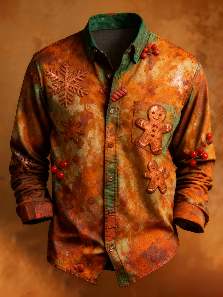 Mænds Retro jul Casual Comfort langærmede skjorte