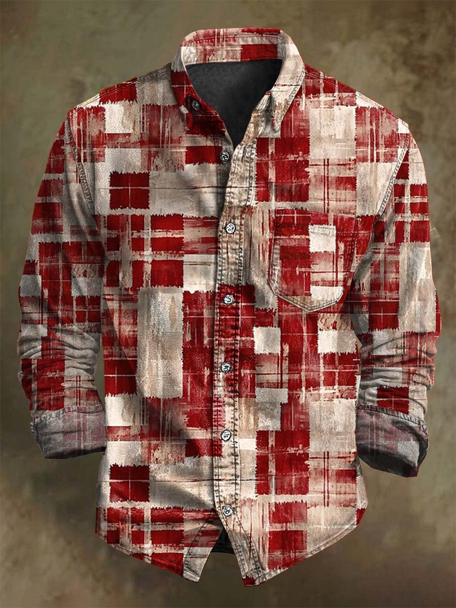 Vintage Plaid Print Jul Casual Lang-Sleeve skjorte