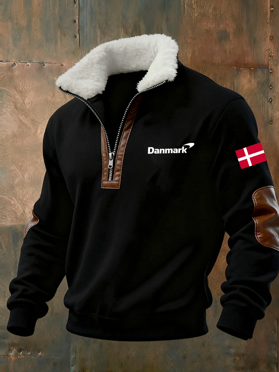 Mænds Vintage trykt Casual Half-Zip Sweatshirt med Fleece krave