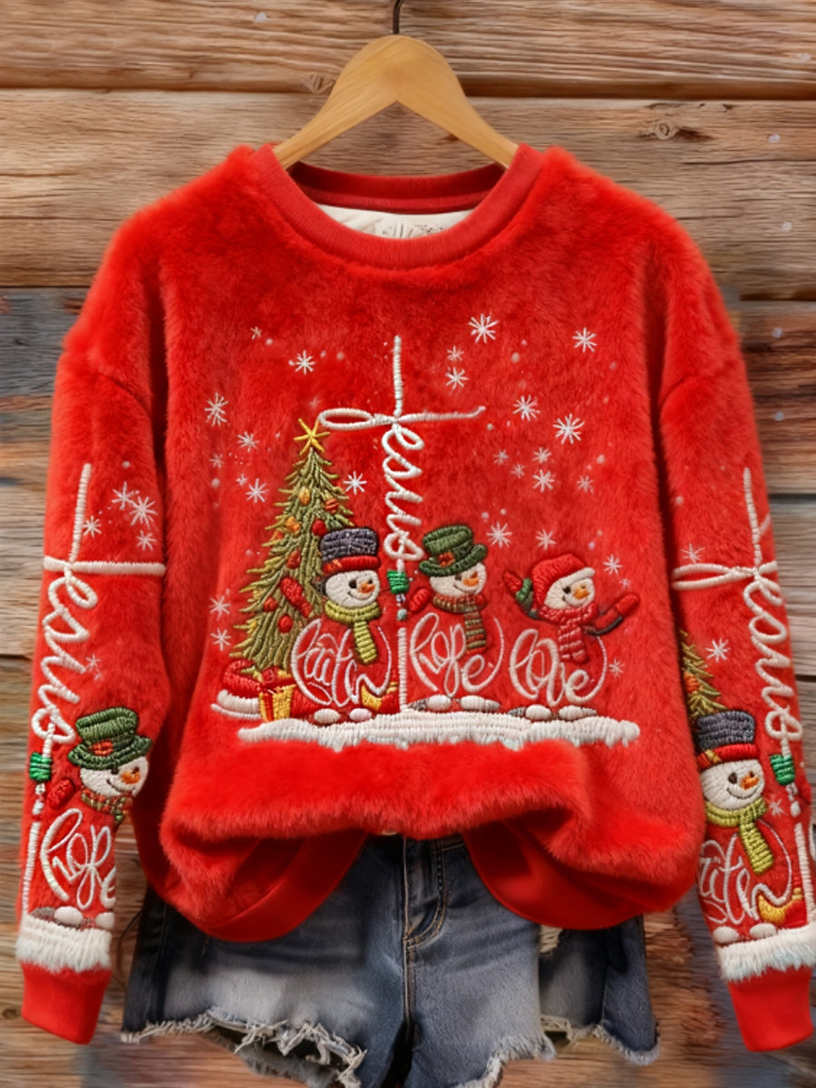 Kvinder Jesus Juletræ Broderi Flannel Hoodie Flannel