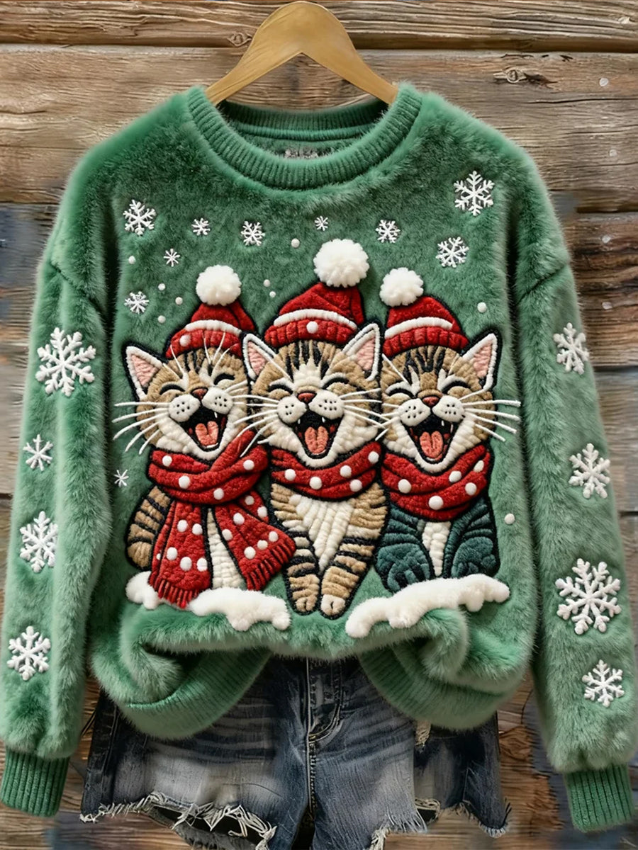Kvinders jul søde katte Flannel Sweatshirt
