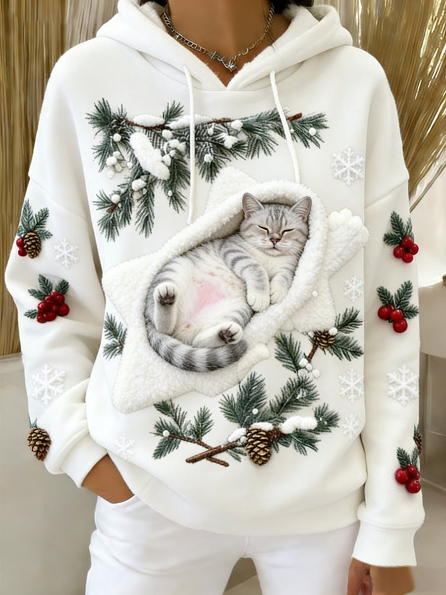 Kvinders Retro Animal Art Print Komfortable Flannel Hooded sweatshirt