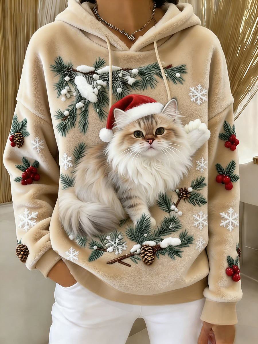 Kvinders Retro Animal Art Print Komfortable Flannel Hooded sweatshirt