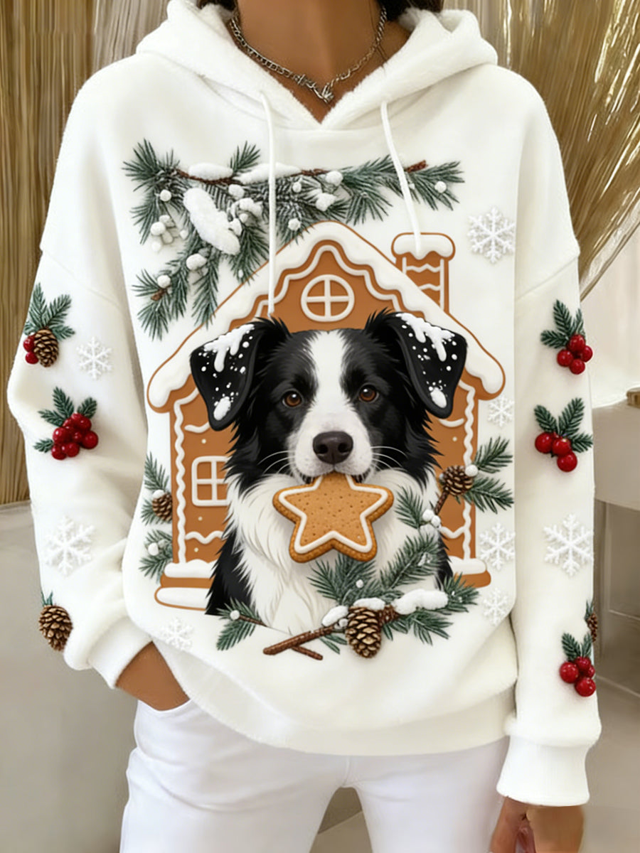 Kvinders Retro Animal Art Print Komfortable Flannel Hooded sweatshirt