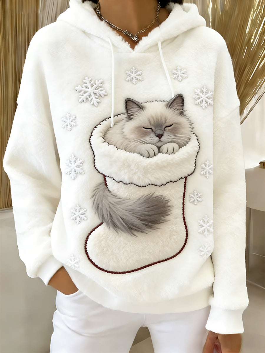 Kvinders Retro Animal Art Print Komfortable Flannel Hooded sweatshirt