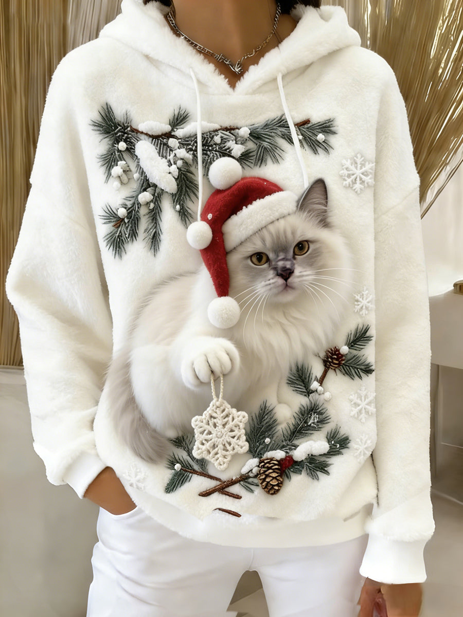 Kvinders Retro Animal Art Print Komfortable Flannel Hooded sweatshirt