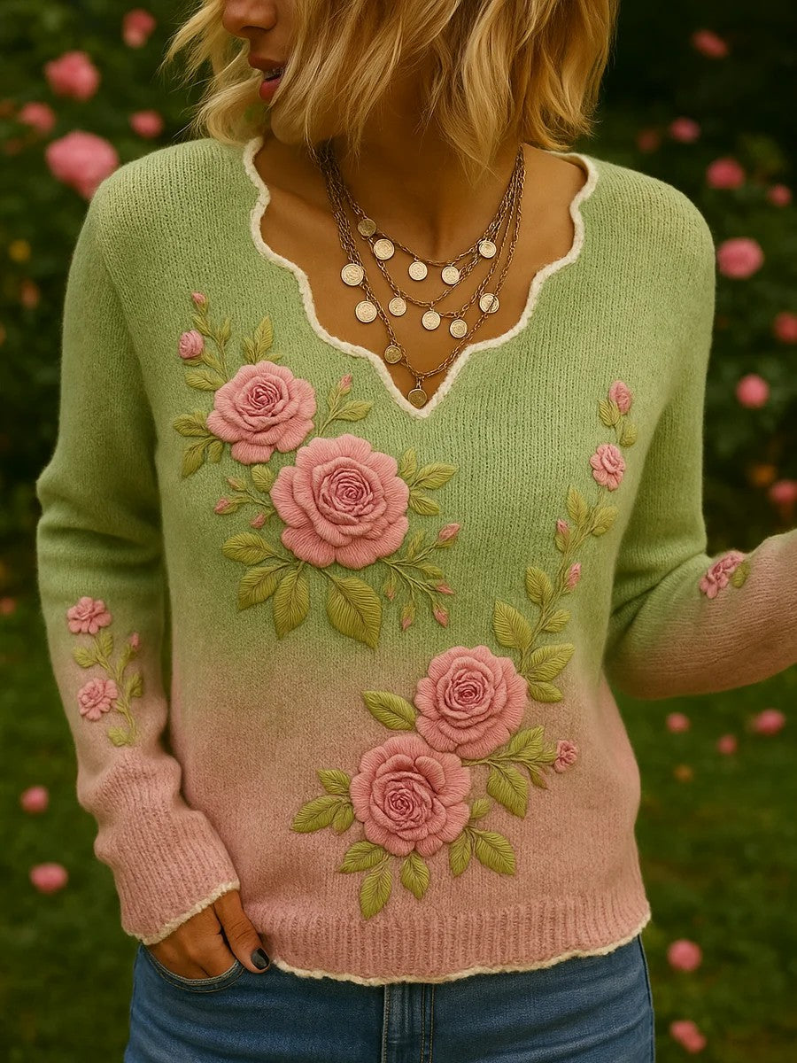 Kvinders Vintage kunst blomster Print Casual Lang ærme Toppe