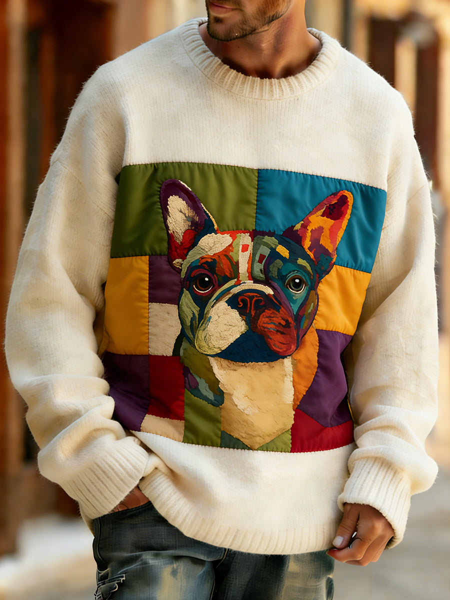 Mænds Retro Abstrakt Animal Art Print Komfortabel Strik Toppe