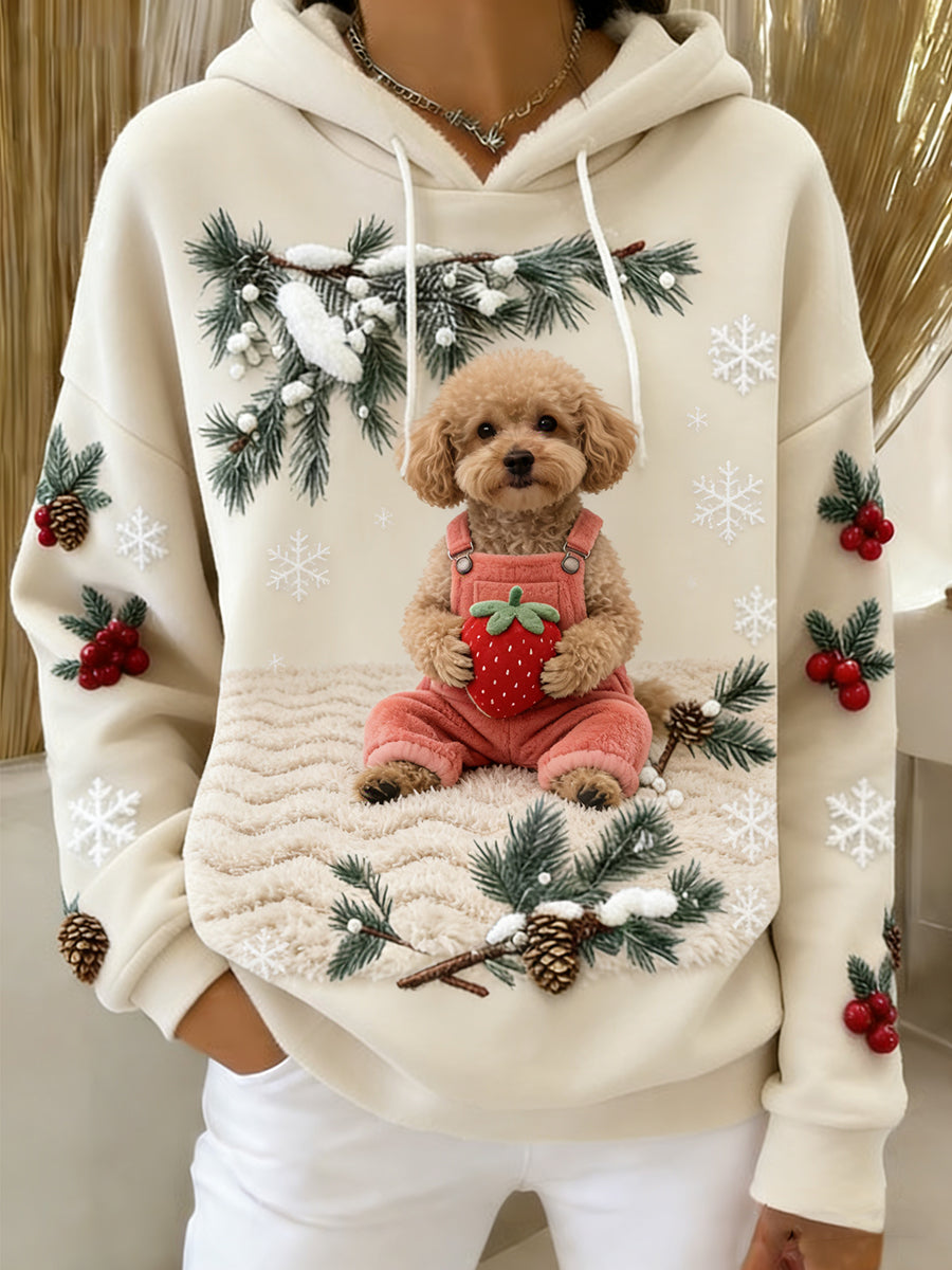 Kvinders Retro Animal Art Print Komfortable Flannel Hooded sweatshirt