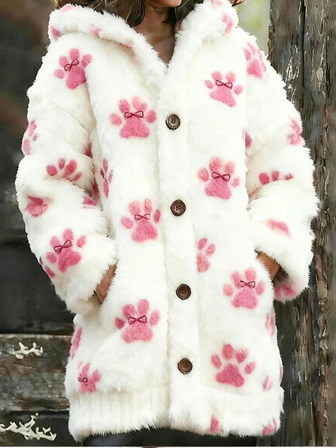 Kvinders Animal Paw Print Flannel Varm jakke