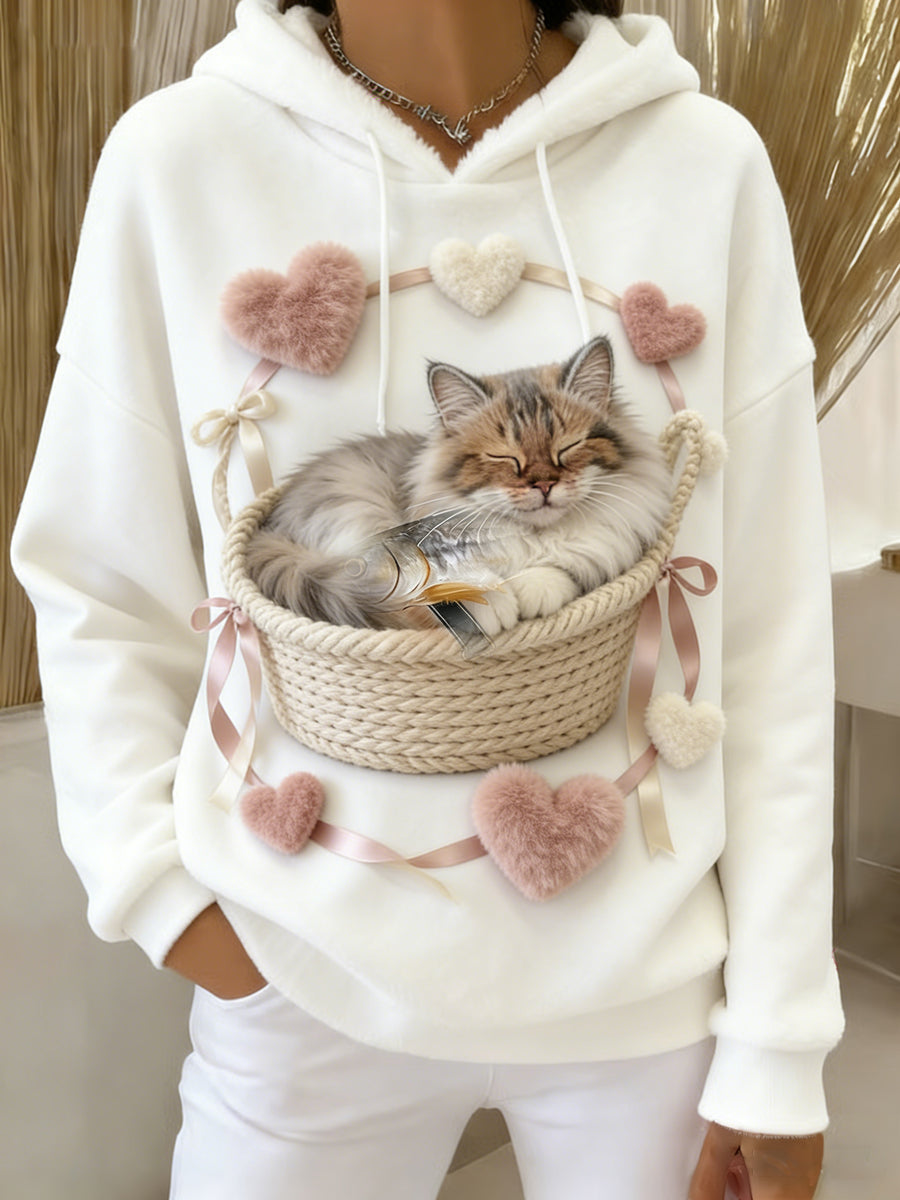 Kvinders Retro Animal Art Print Komfortable Flannel Hooded sweatshirt