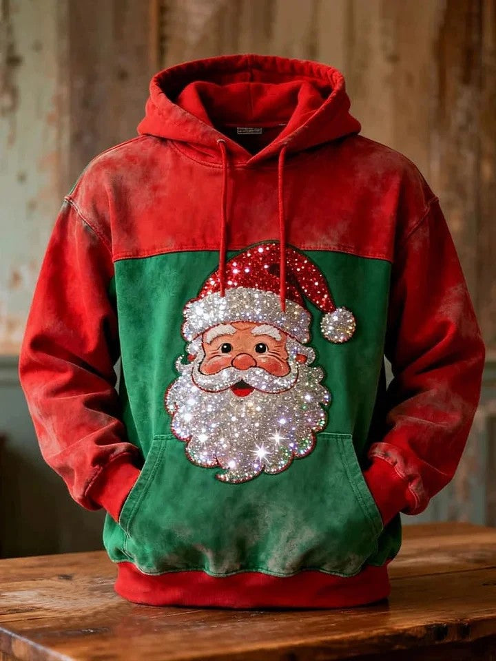 Retro jul Sequin Santa Patchwork Print Casual Langærme Lomme Sweatshirt