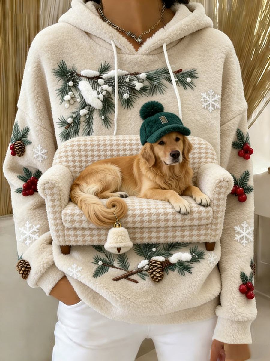 Kvinders Retro Animal Art Print Komfortable Flannel Hooded sweatshirt