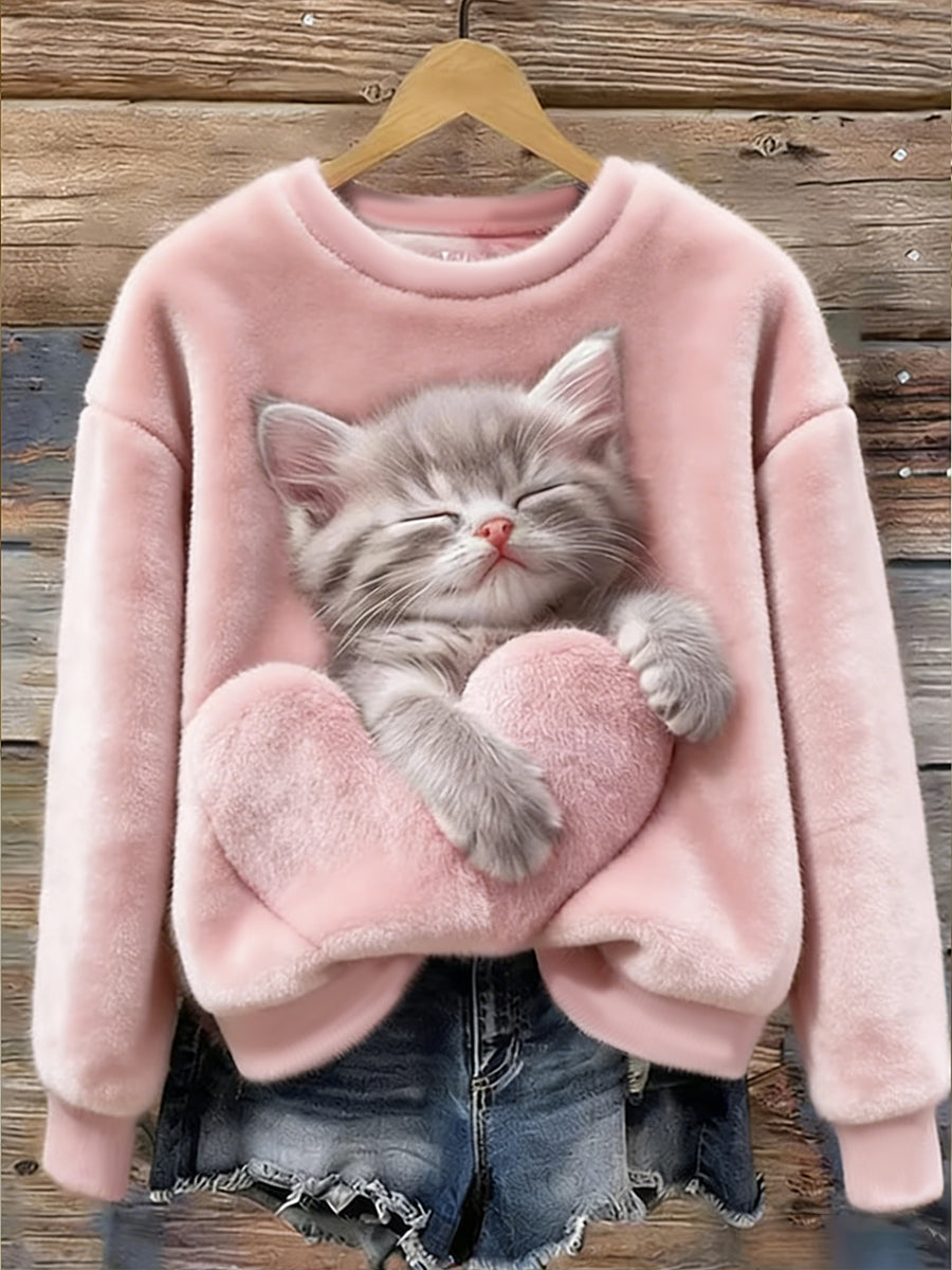 Kvinders søde kat Flannel Hoodie Flannel