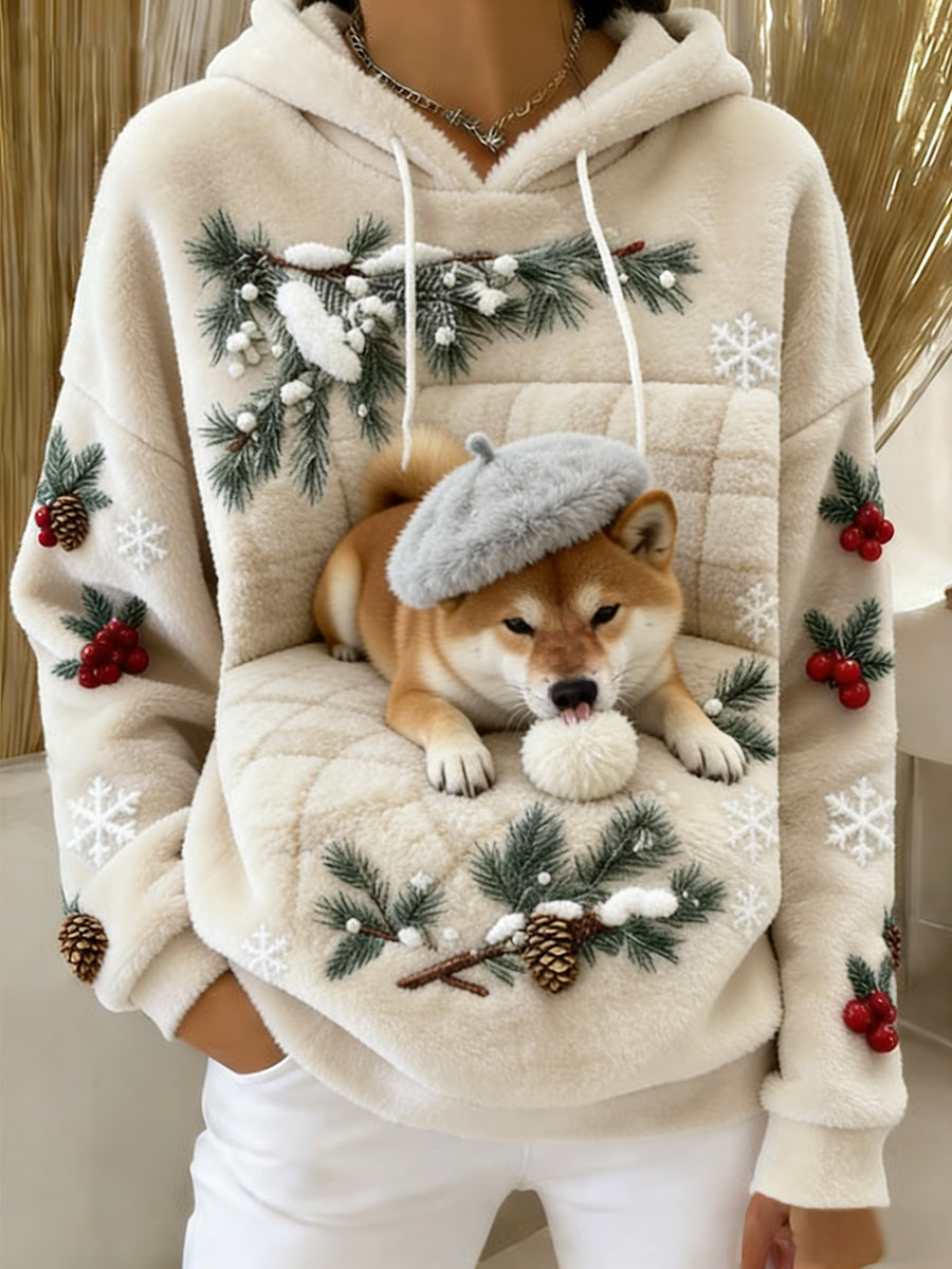 Kvinders Retro Animal Art Print Komfortable Flannel Hooded sweatshirt