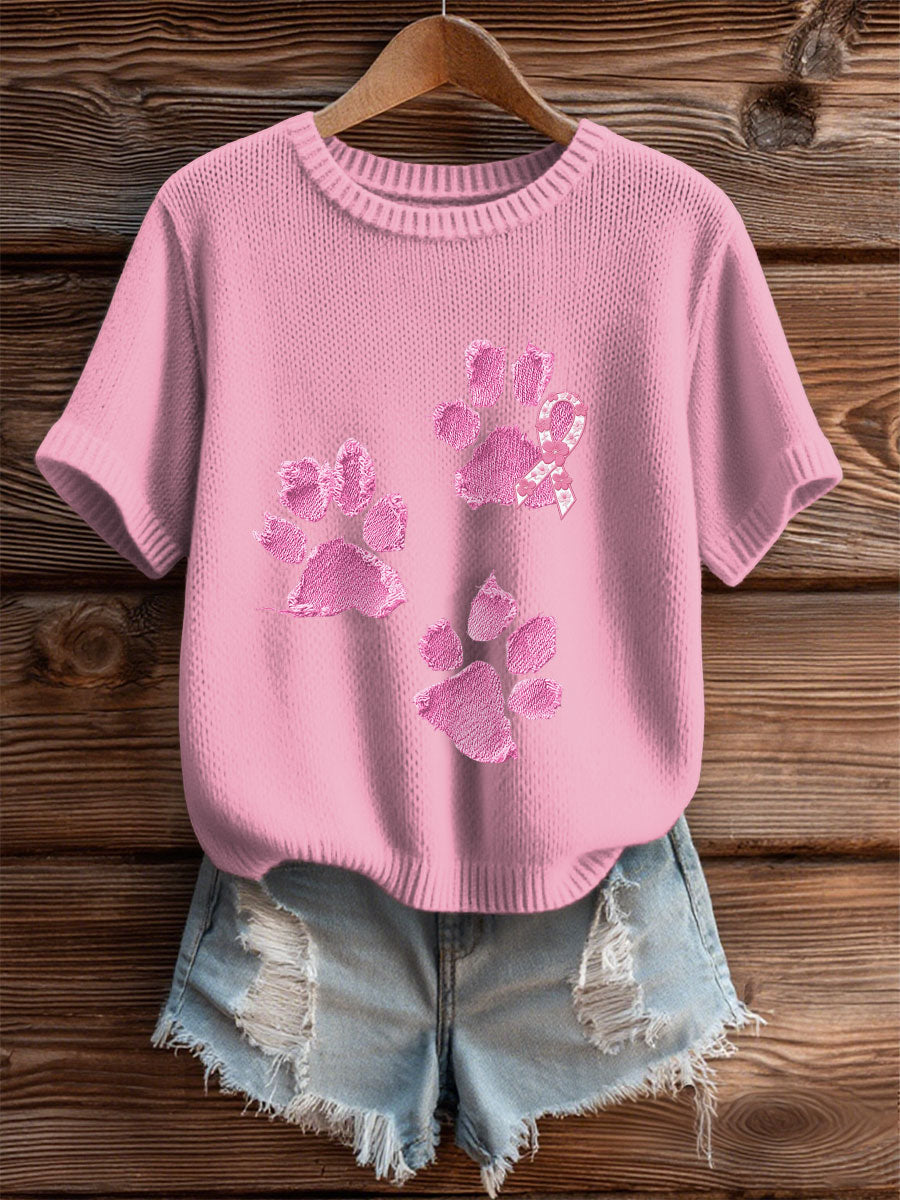 Kvinders brystkræft opmærksomhed Denim Dog Paw Print T-Shirt