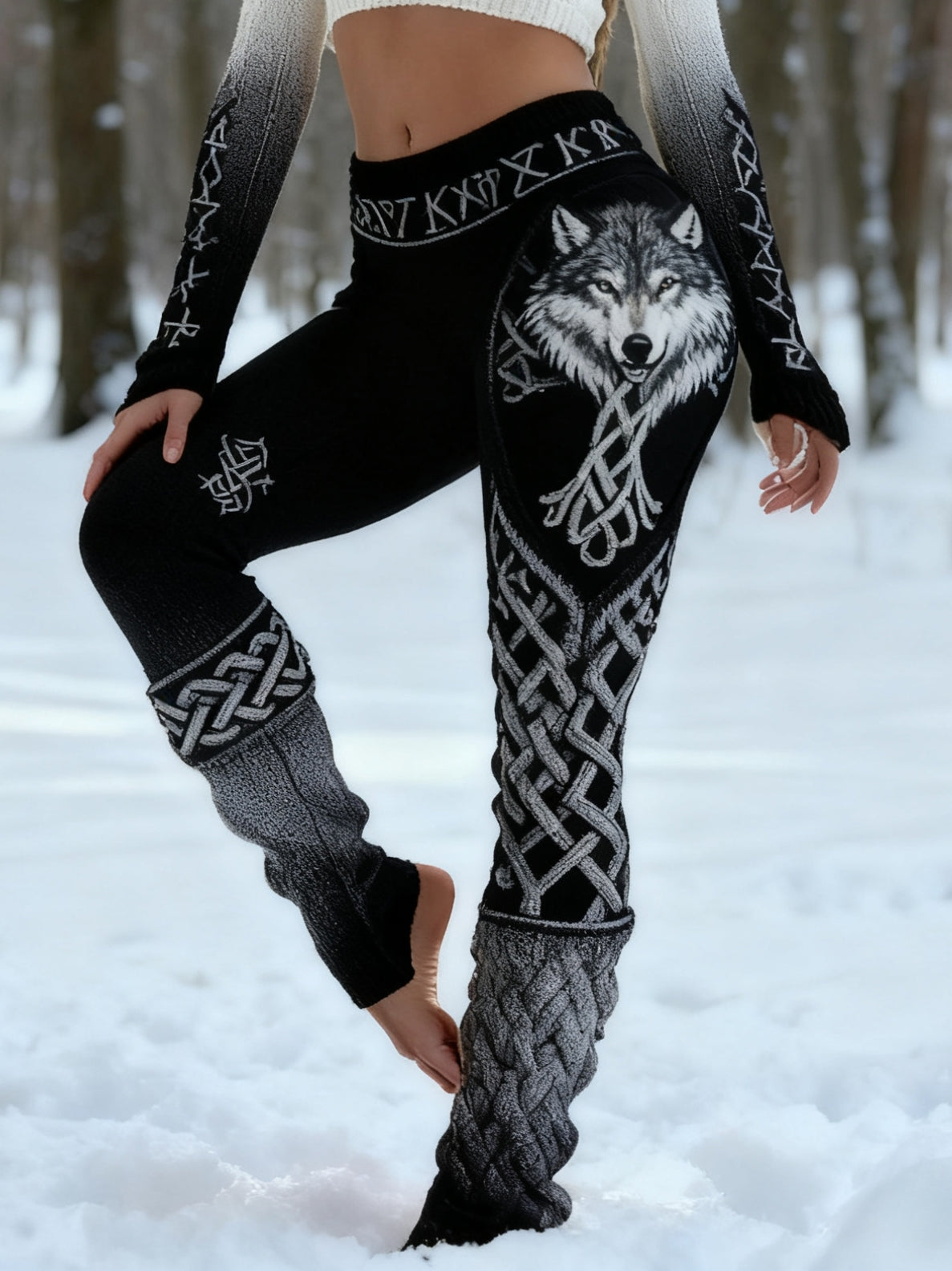 Kvinders Retro Viking Wolf Celtic Knob Vigvir Rune Gradient Sport Stretch Leggings
