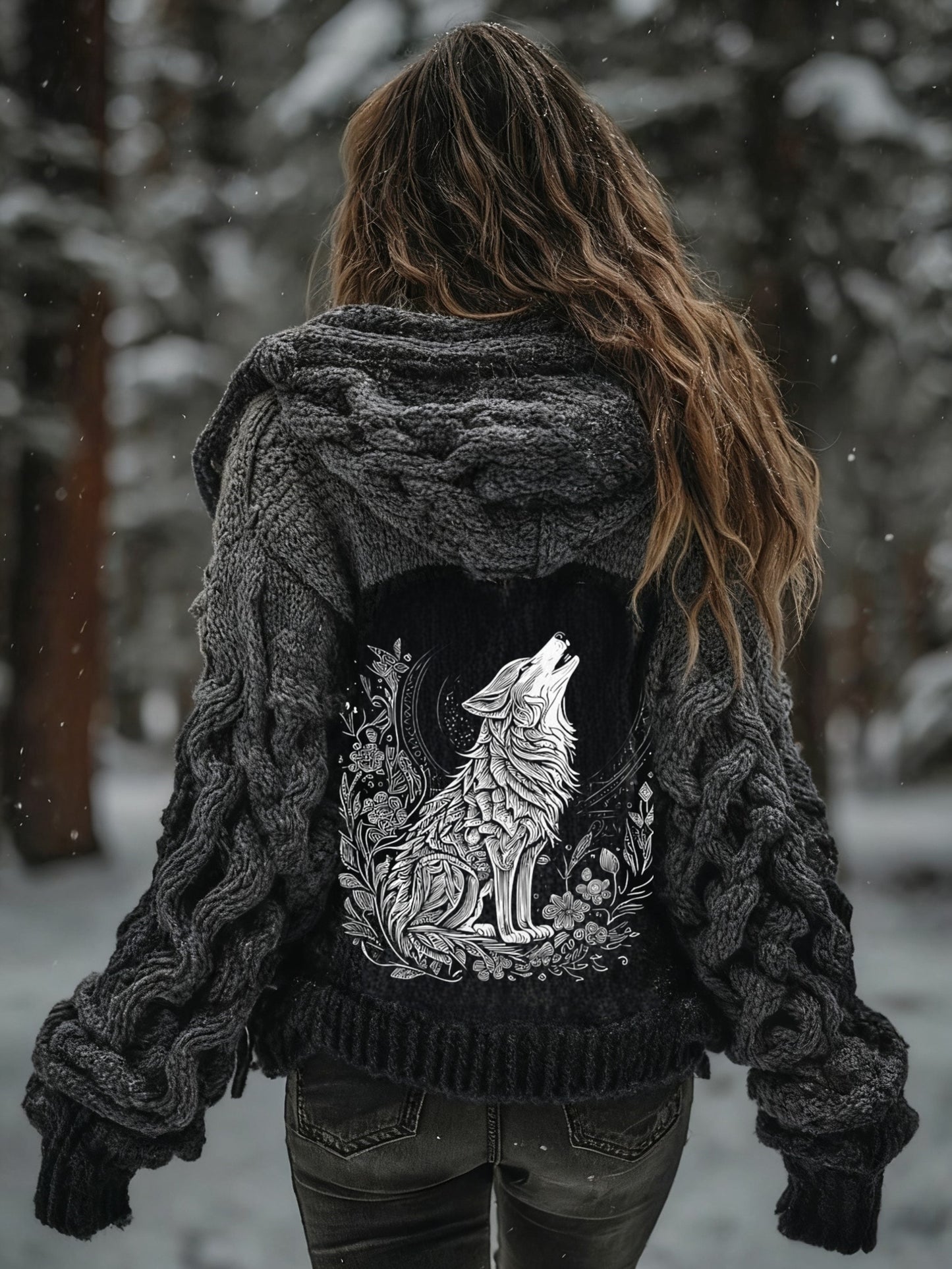Kvinders Viking Wolf Træ af livsmønster Gradient Cardigan Strik jakke