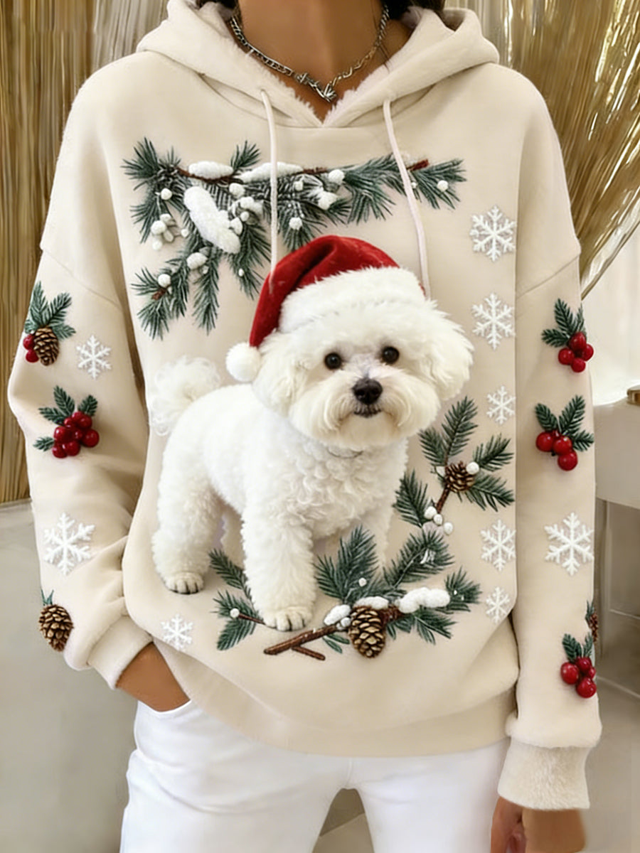 Kvinders Retro Animal Art Print Komfortable Flannel Hooded sweatshirt