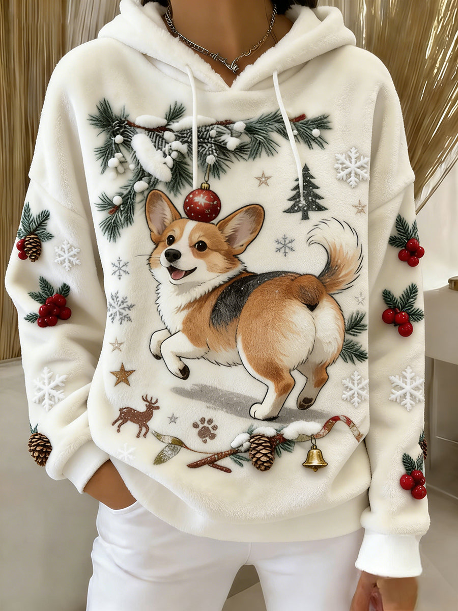 Kvinders Retro Animal Art Print Komfortable Flannel Hooded sweatshirt