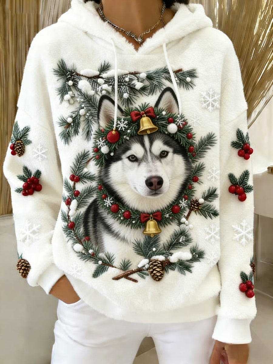 Kvinders Retro Animal Art Print Komfortable Flannel Hooded sweatshirt