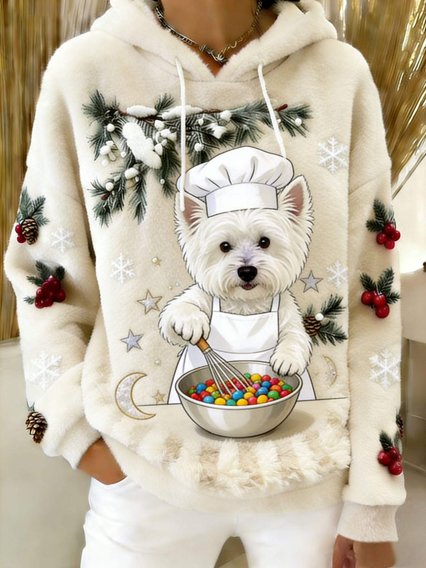 Kvinders Retro Animal Art Print Komfortable Flannel Hooded sweatshirt