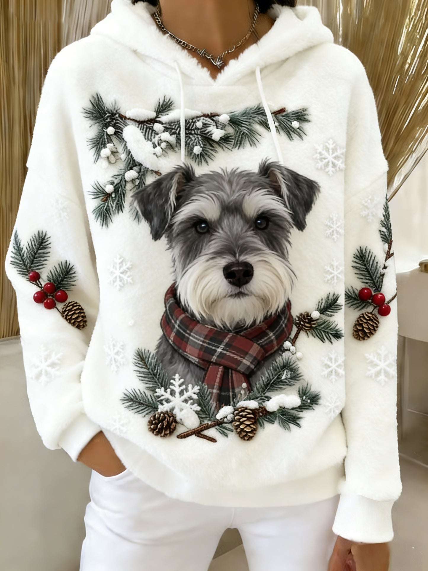 Kvinders Retro Animal Art Print Komfortable Flannel Hooded sweatshirt