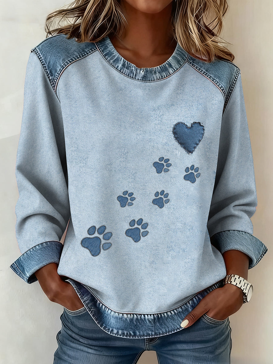 Kvinders hunde Denim Crewneck Sweatshirt
