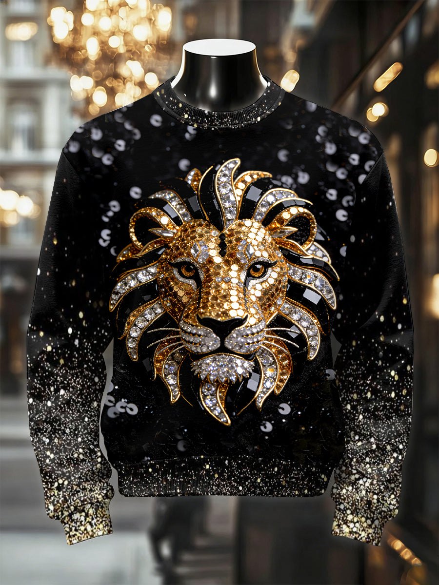 Mænds Retro Luksuriøs Løve Print Casual Sweatshirt