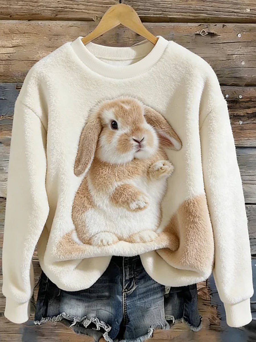Kvinders søde Bunny kunst runde hals hyggelige flannel sweathirt