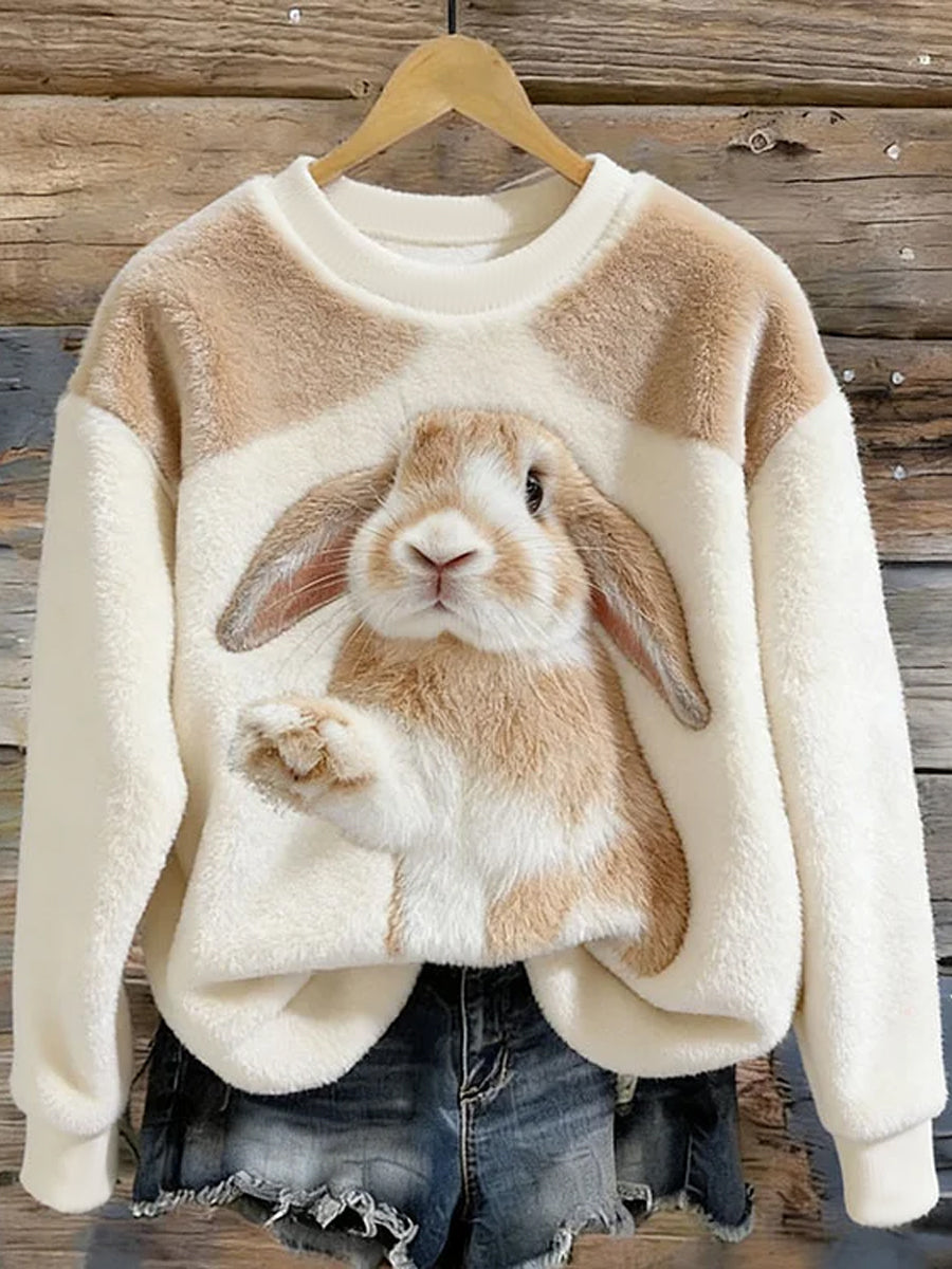 Kvinders søde Bunny kunst runde hals hyggelige flannel sweathirt
