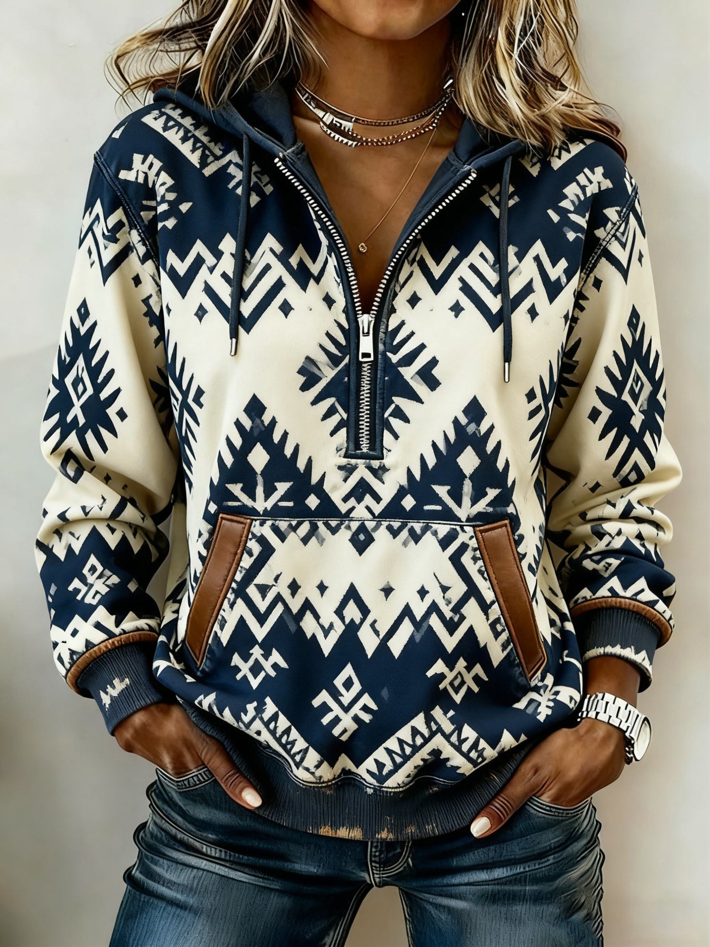 Kvinders Vintage Western Printed Casual Hoodies