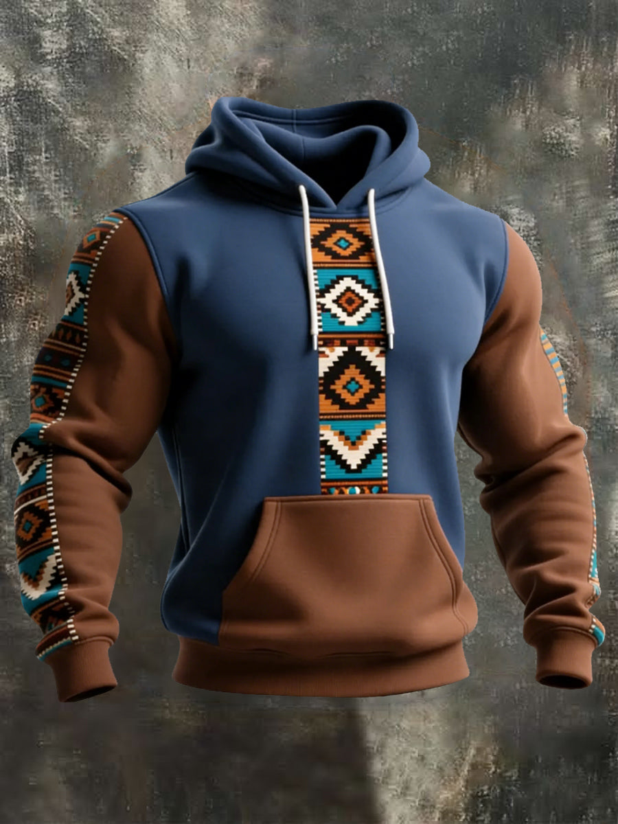 Mænds Retro Western Aztec Print Casual Hoodie Print
