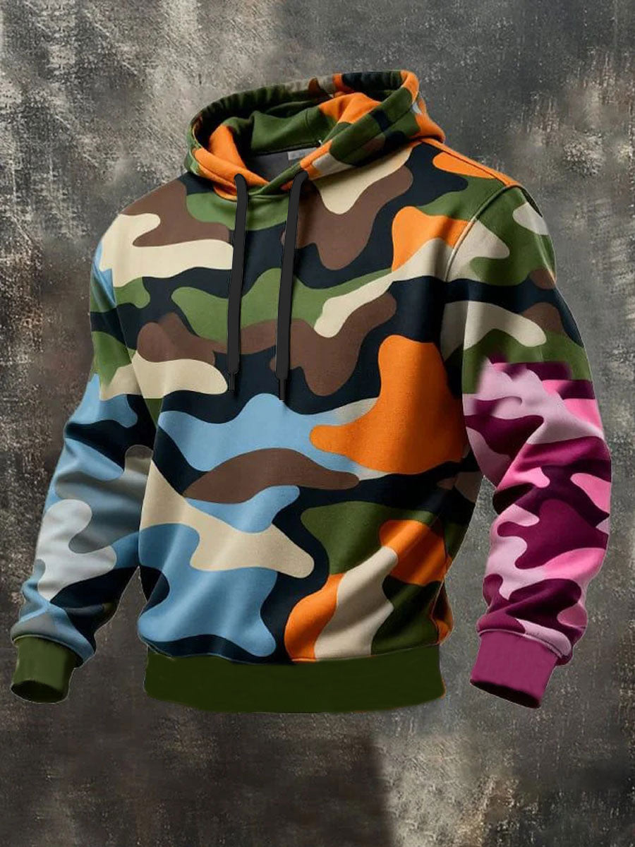 Mænds Camouflage overdimensioneret drop-Shoulder Hoodie med lommer