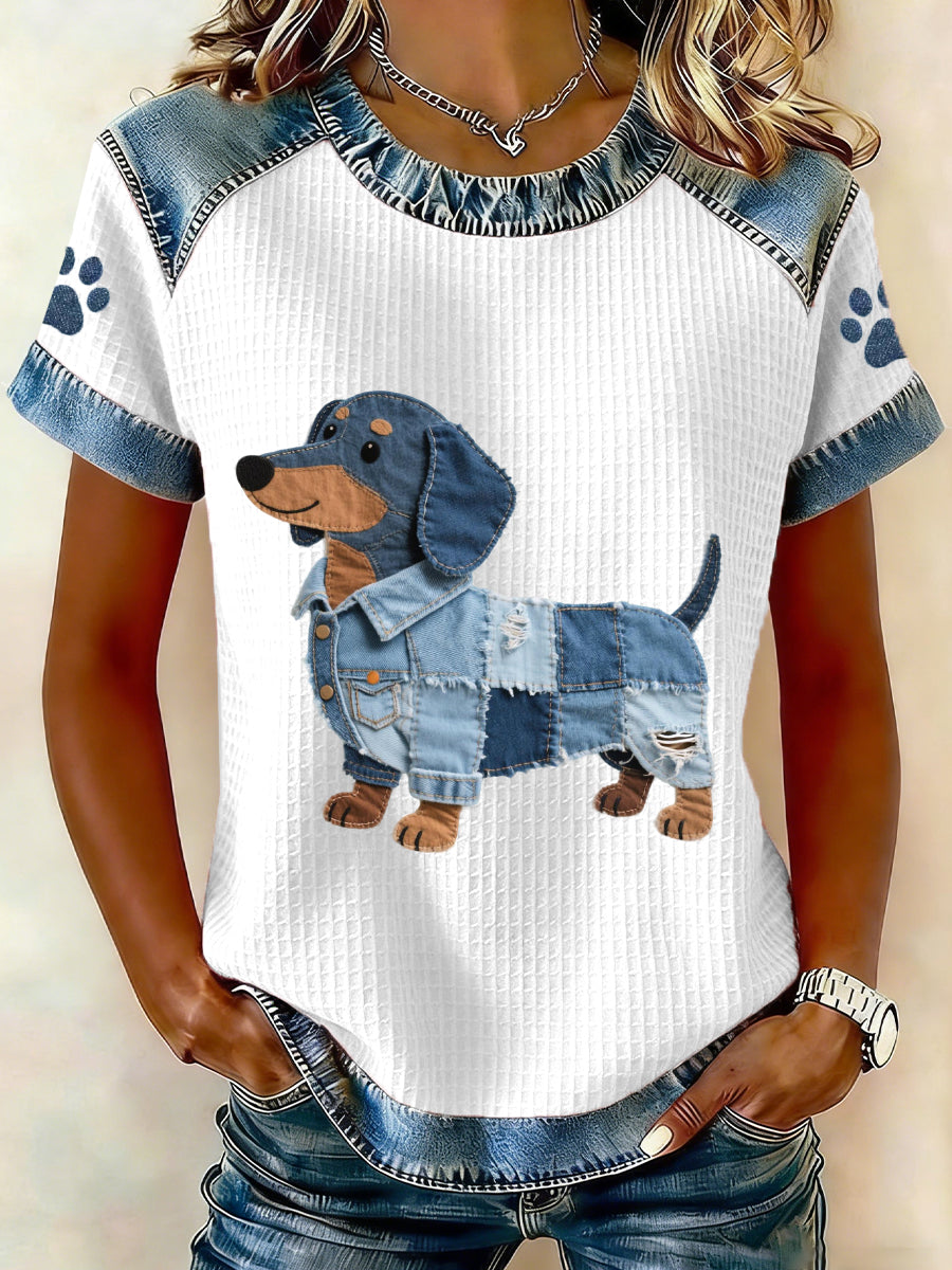 Kvinders dejlige dachhun mønster Denim Patchwork toppen