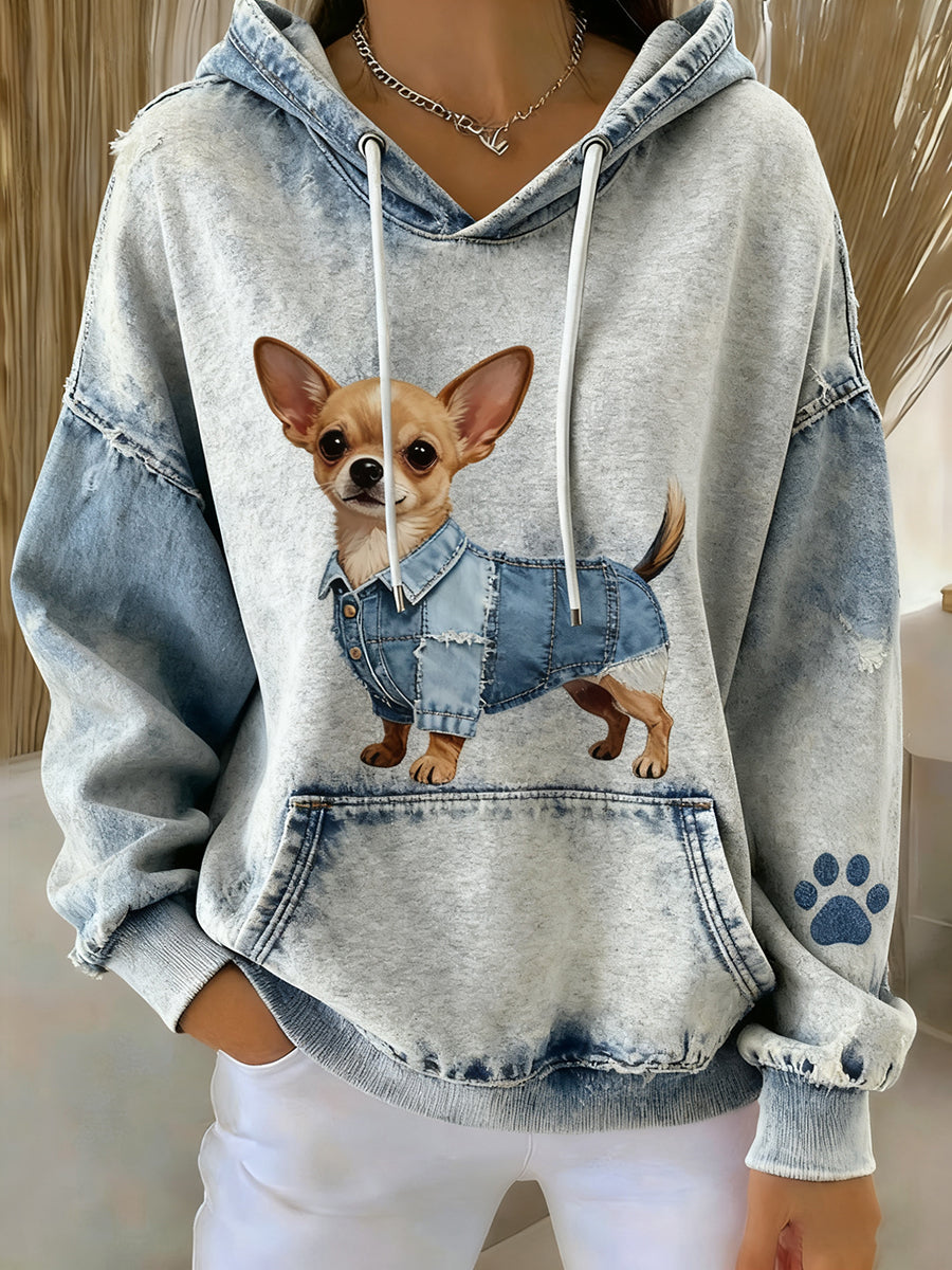 Kvinders Retro Animal Art Print Casual Hooded sweatshirt