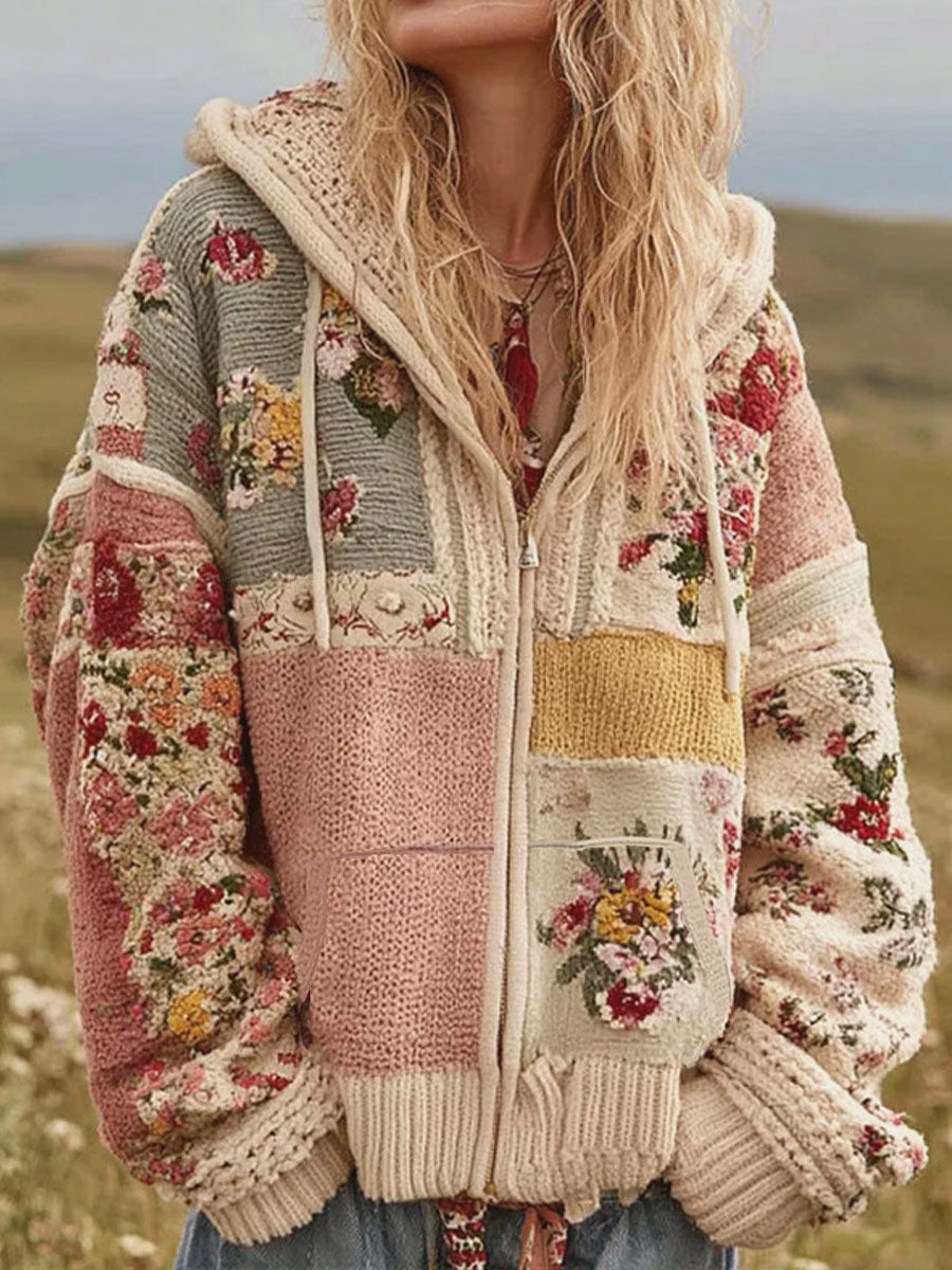 Kvinders lyserød blomster Print Casual Zip-Up jakken