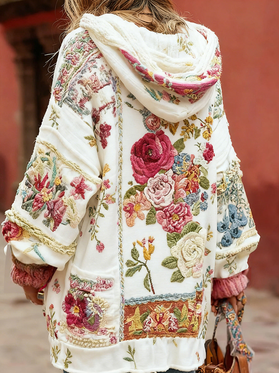Kvinders Vintage Style Bryst kræft bevidsthed Temaet blomster mønster-knap-Up komfortable hættet Cardigan SweaterName