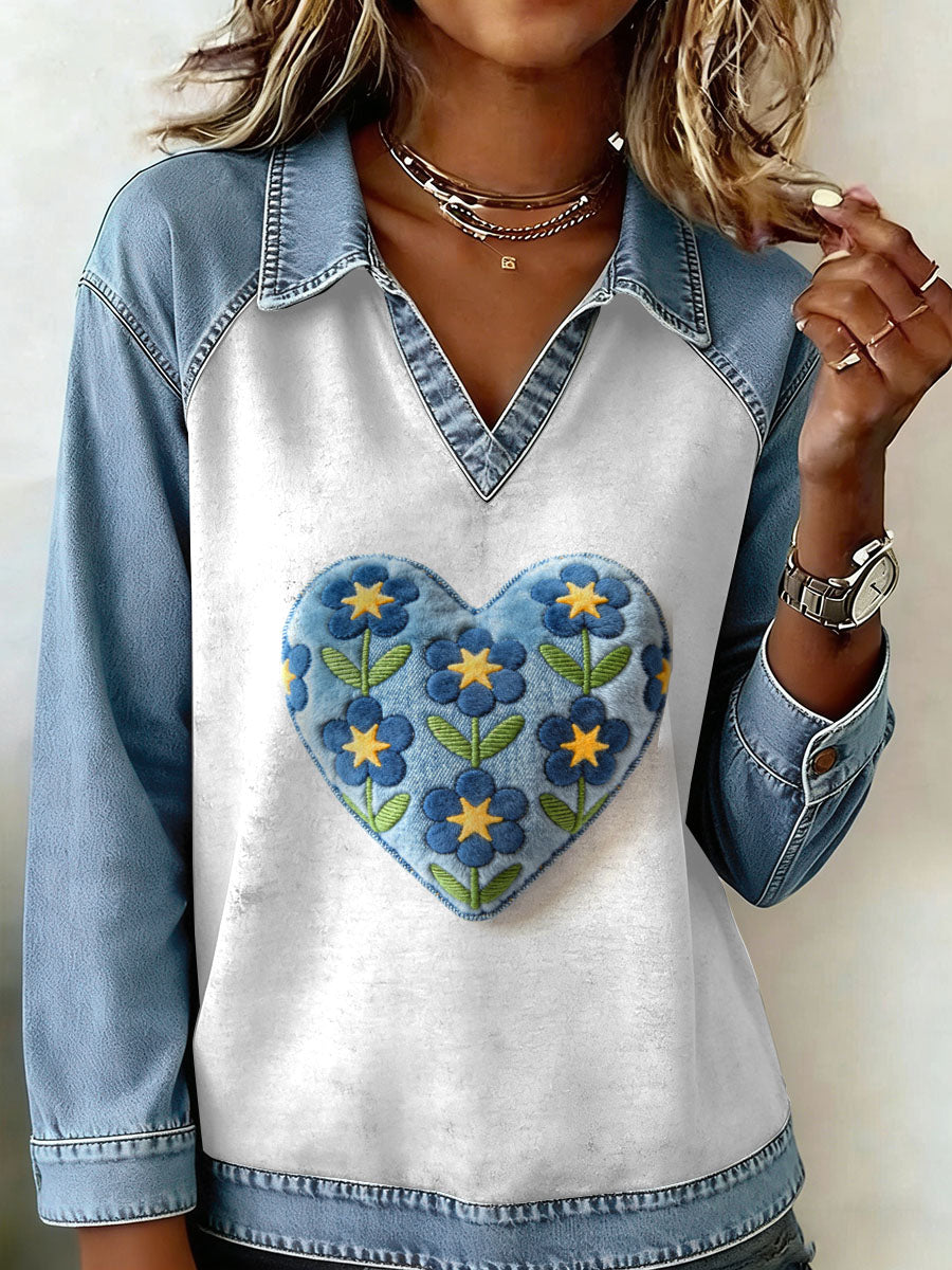 Kvinders Vintage Flower Patchwork Print Casual Sweatshirt