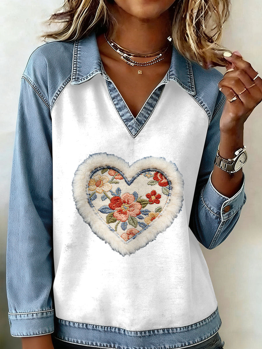 Kvinders Vintage Flower Patchwork Print Casual Sweatshirt