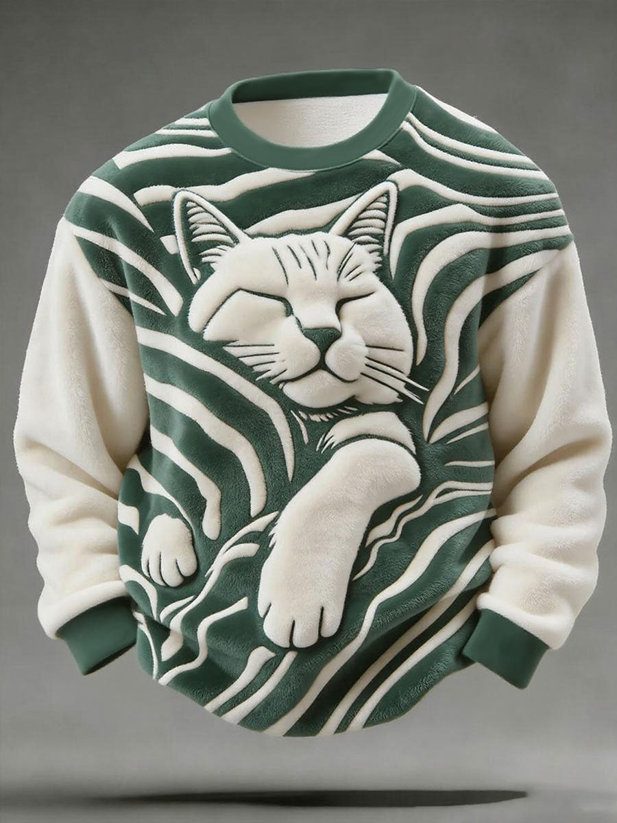 Mænds sød søvn kat kunst udskrive Casual Flannel Sweatshirt